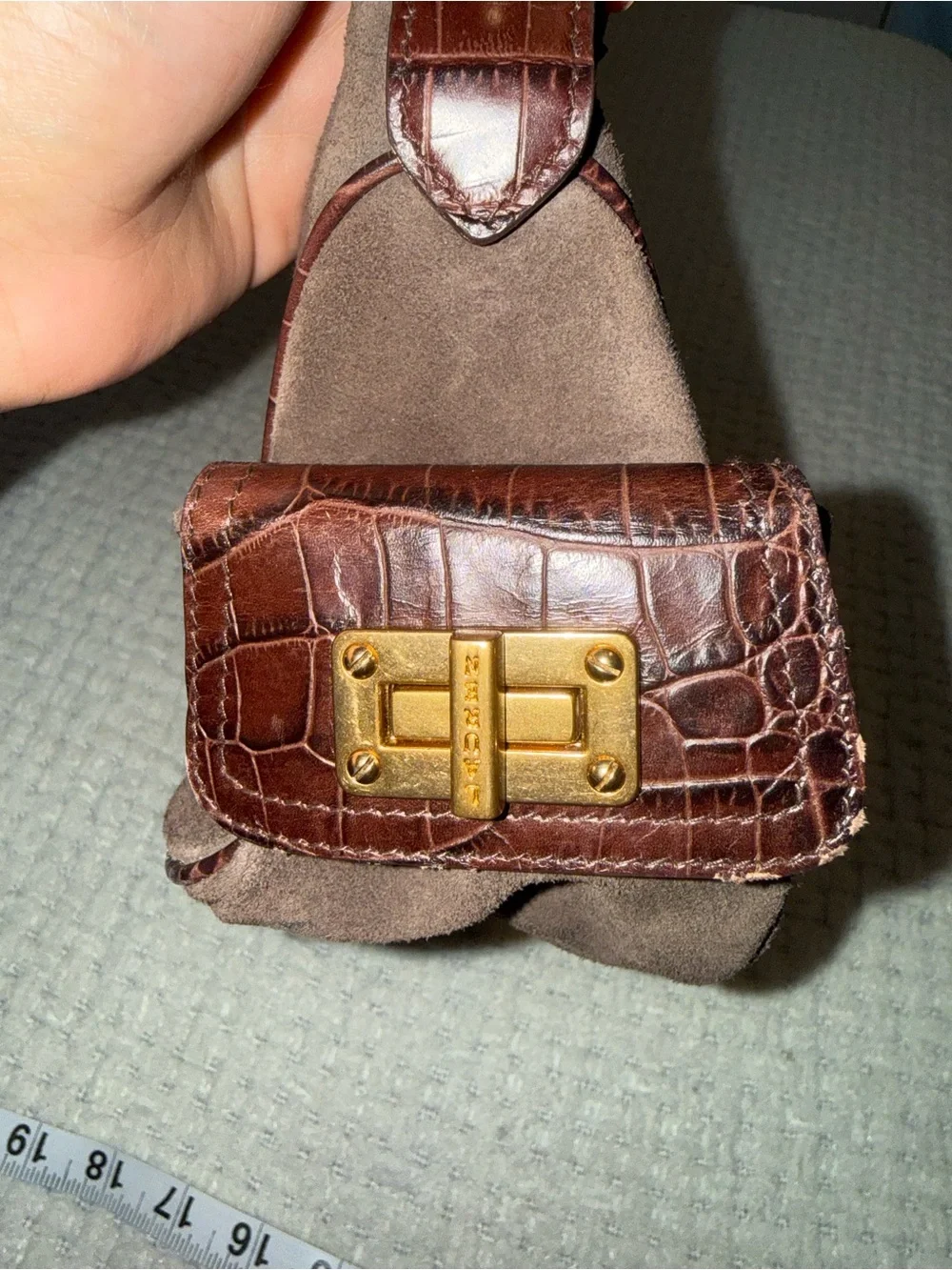 Ralph Lauren Brown Suede Shoulder Bag with Croc-Effect Strap